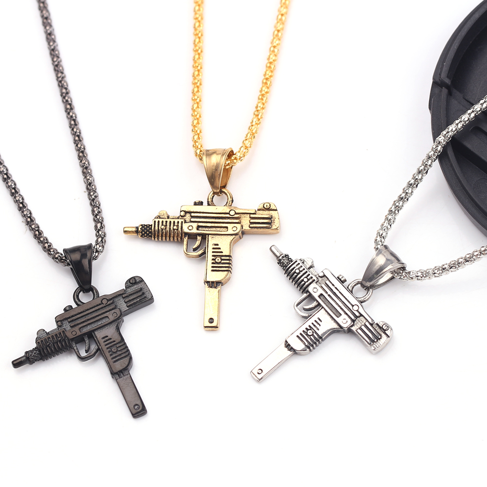 Men Accessories Jewelry - Punk Uzi Pistol Machine Gun Necklace