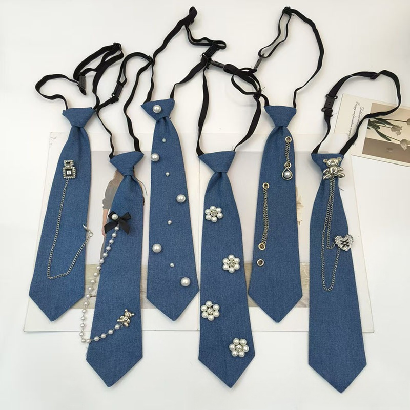 Men Accessories Neck Chain - Cowboy Style Blue Necktie JK Shirt
