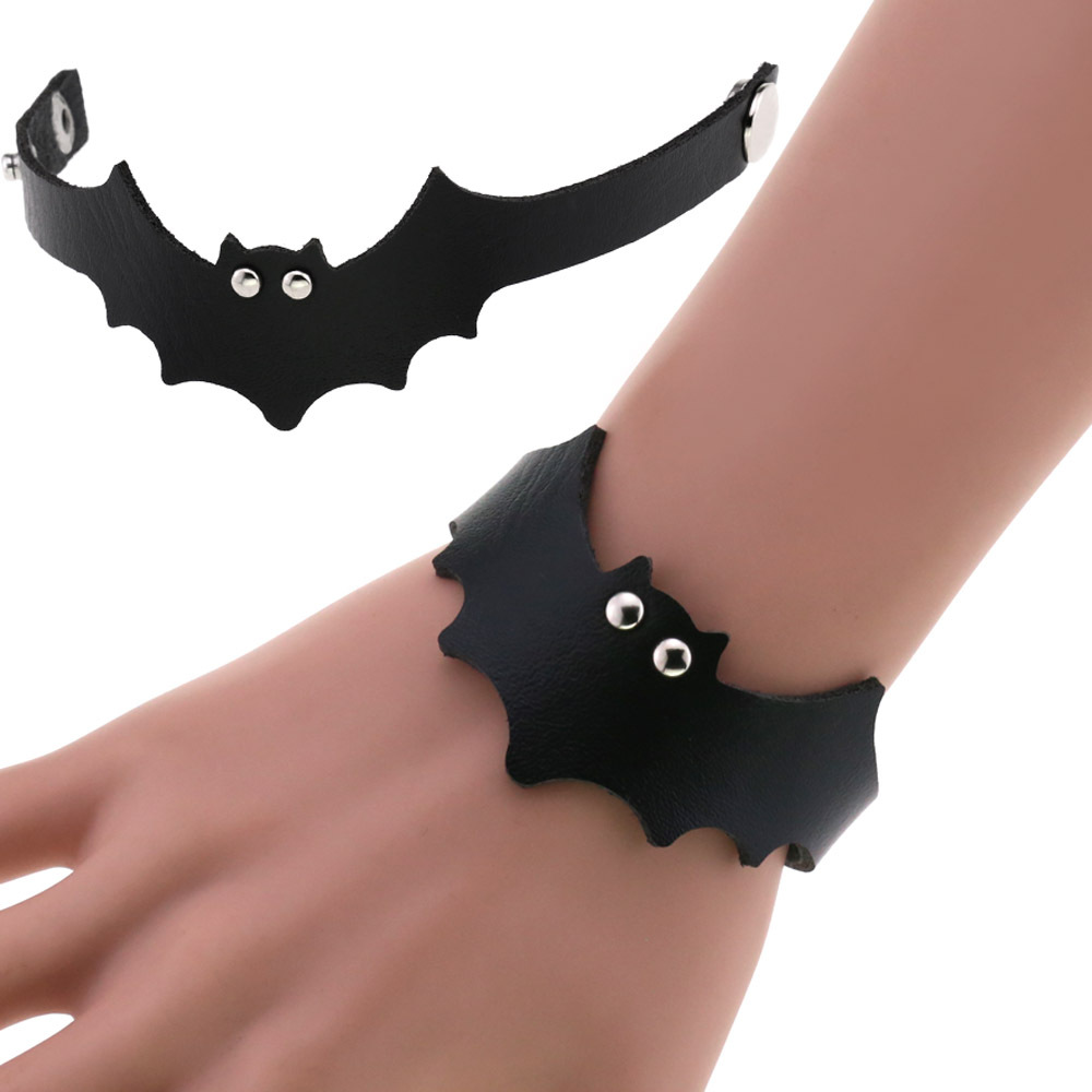 Men'S Accessories Trends 2025 - Punk Black Bat PU Leather Bracelet