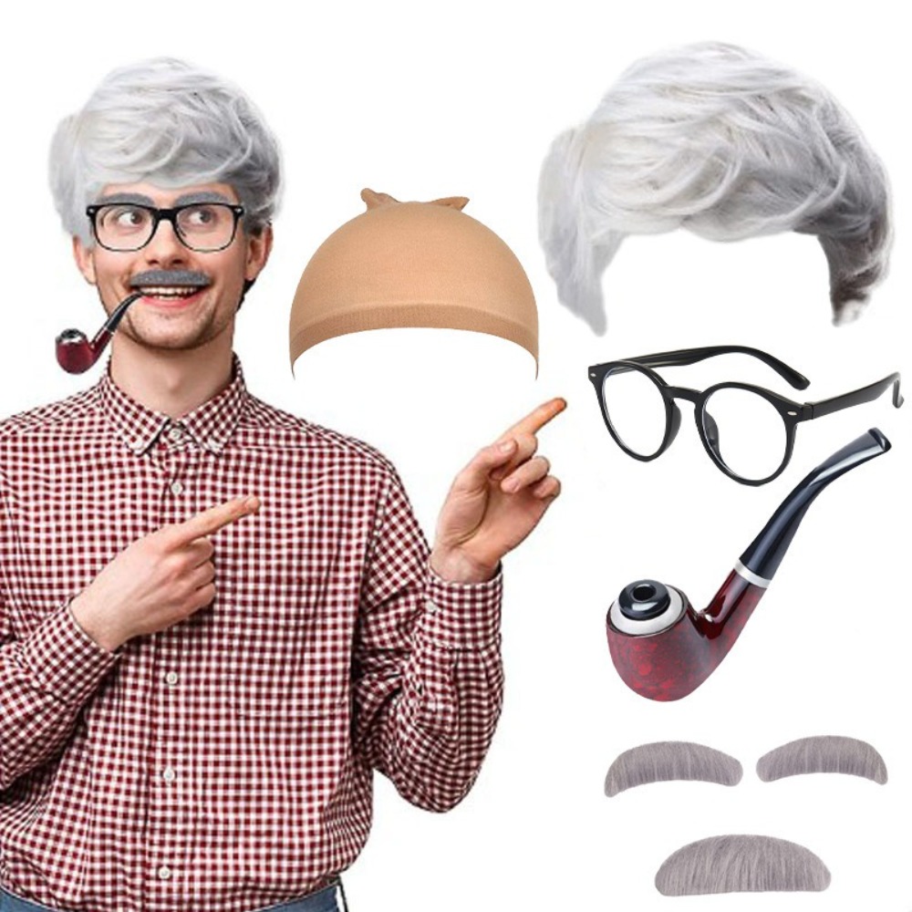 Men'S Accessories Clothing - Grandpa Cos Wig Suit Stage Play