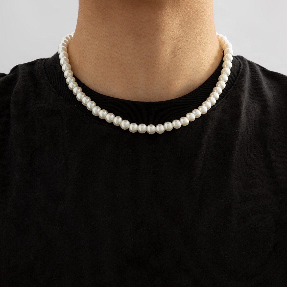 Men Accessories Neck Chain - Simple Imitation-Pearl Beaded Short Choker Necklace