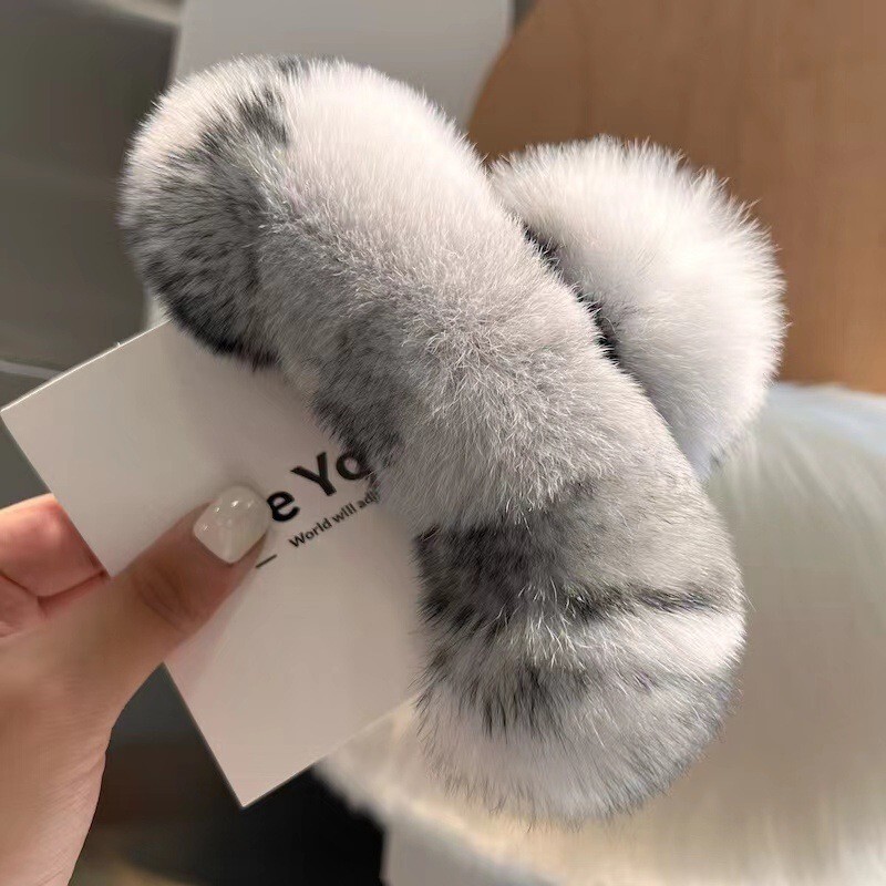 Men Accessories In Silver - Real Rex rabbit hair large hairpin