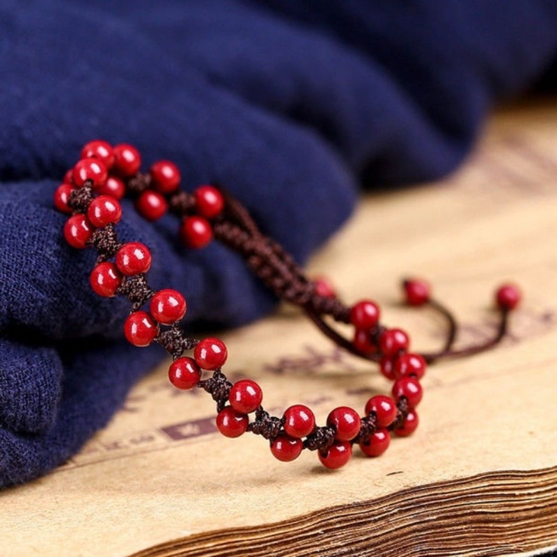 Bracelet Beaded Men - Customized Natural Red Cinnabar 6mm Beads
