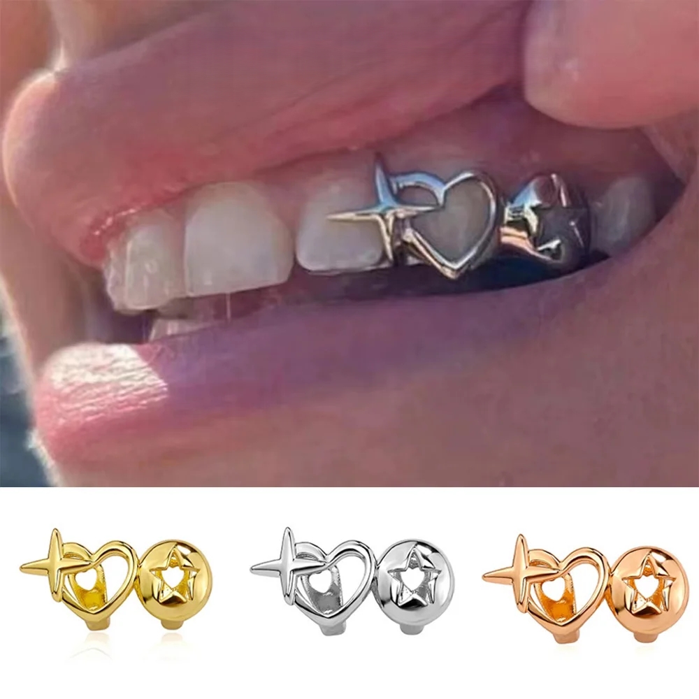 Men Accessories In Silver - Punk Hip Hop Hollow Heart Teeth