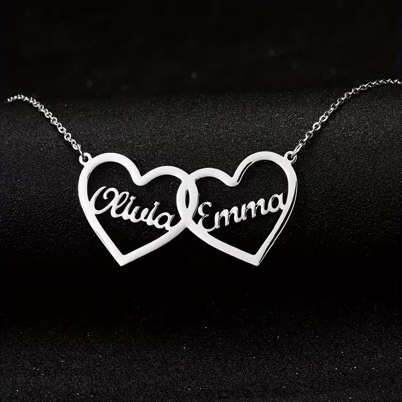 Custom Double Hearts Two Name  - Men Accessories Neck Chain recension och pris