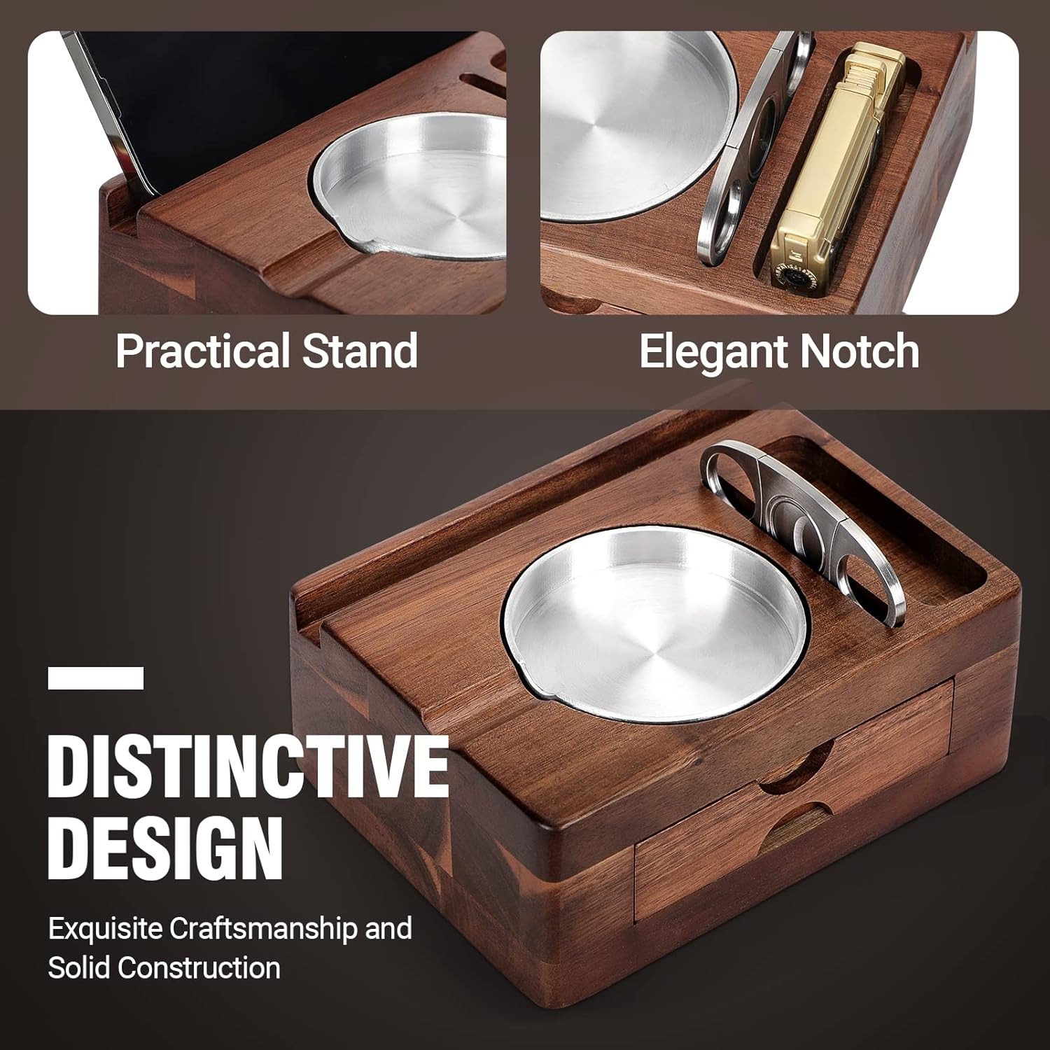 Wooden Ashtrays with Phone Tab - Men Accessories Drawer recension och pris