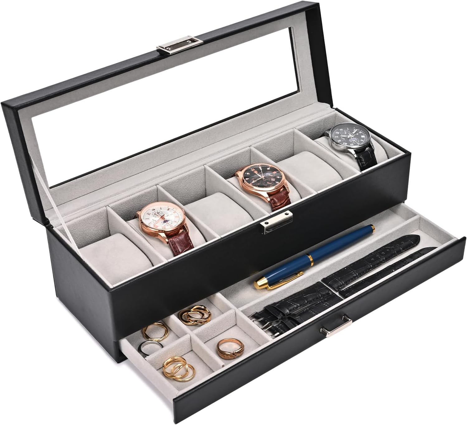Watch Box 6 Slot with Drawer f - Men Accessories Drawer recension och pris
