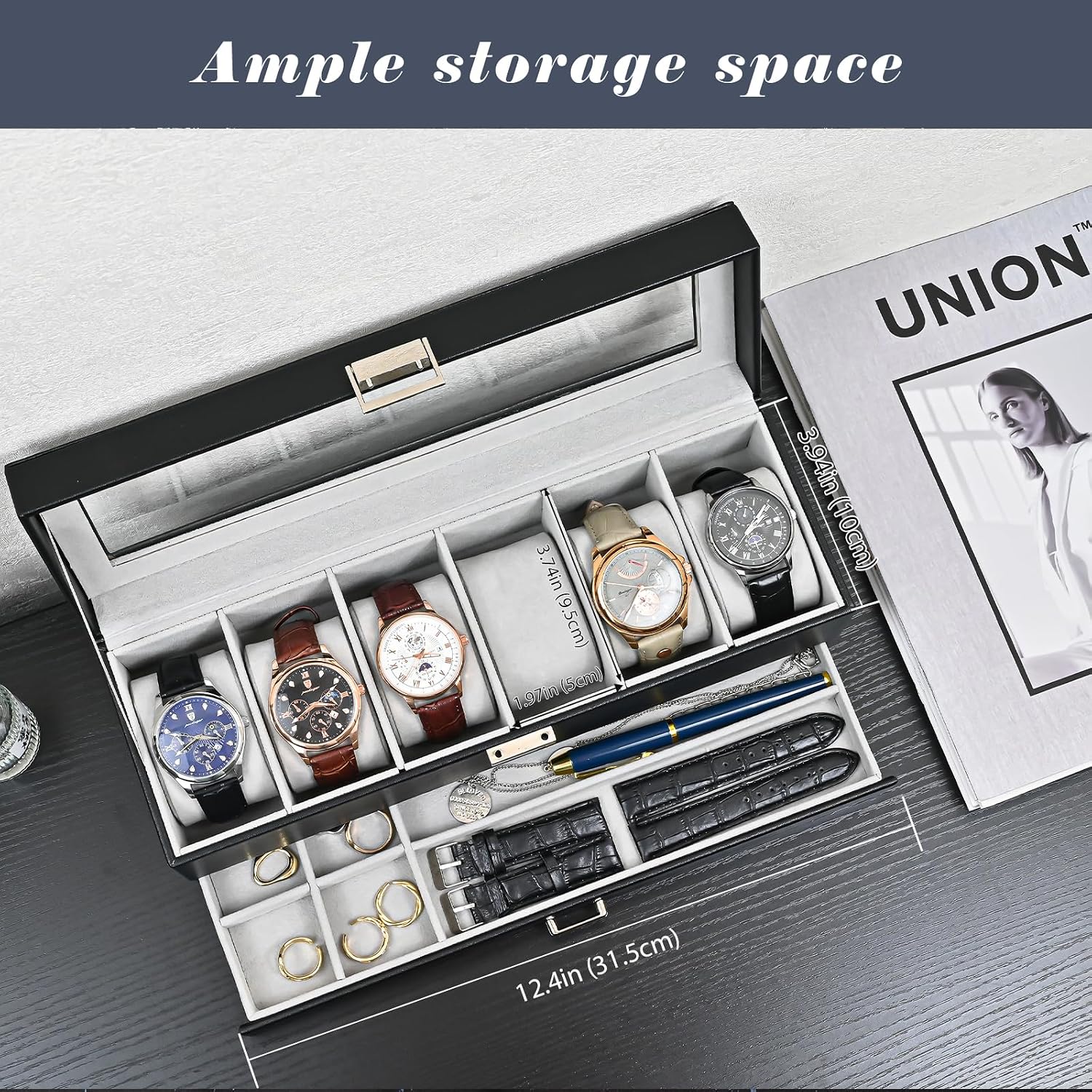 Watch Box 6 Slot with Drawer f - Men Accessories Drawer recension och pris