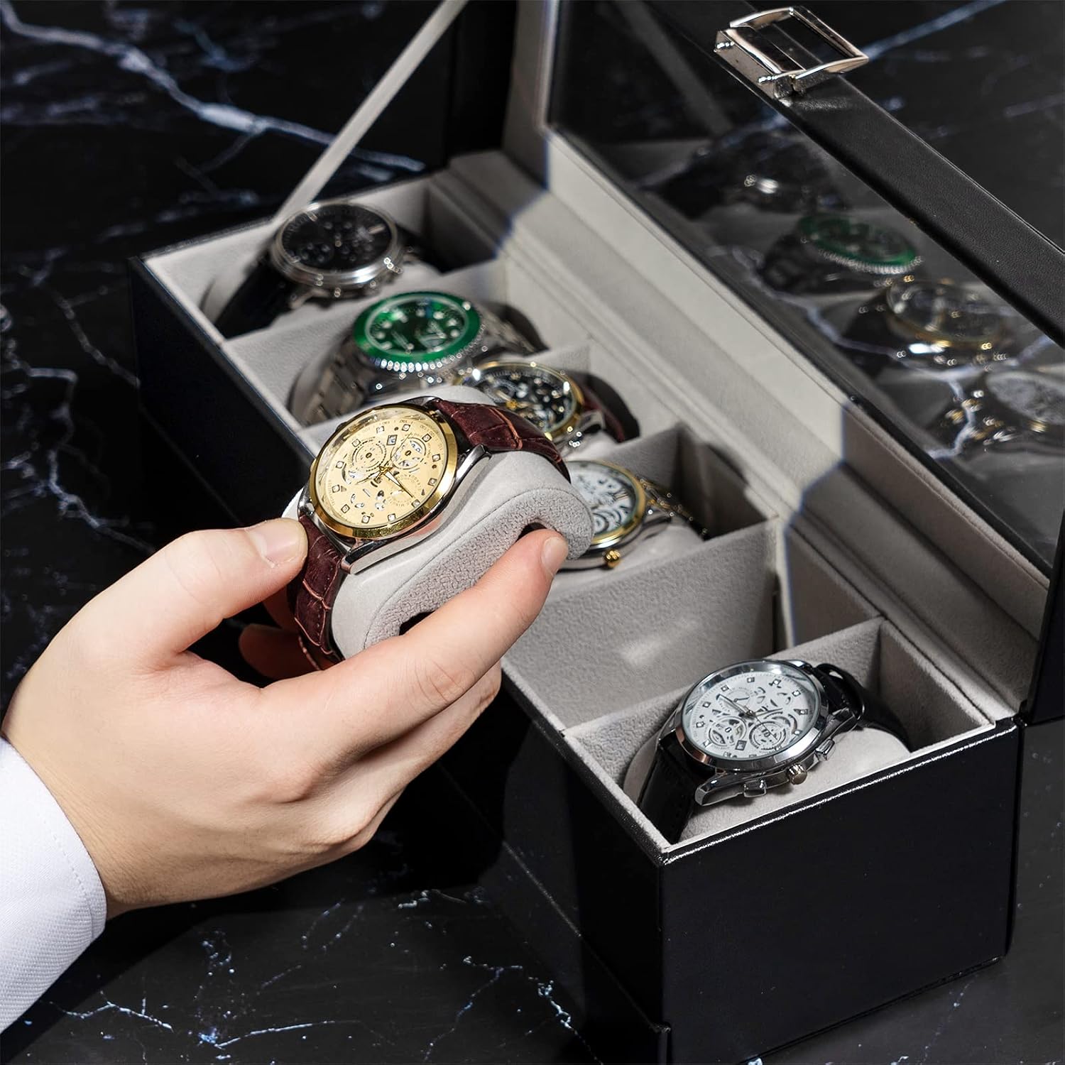 Watch Box 6 Slot with Drawer f - Men Accessories Drawer recension och pris