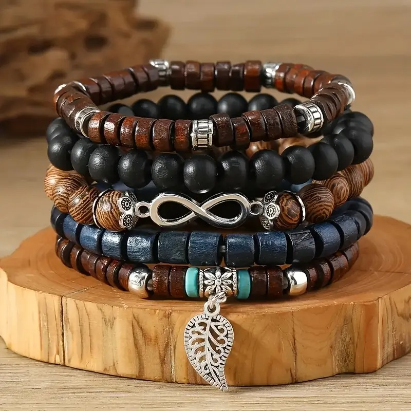 41PCS Natural Wood Elastic Bea - Bracelet Beaded Men recension och pris