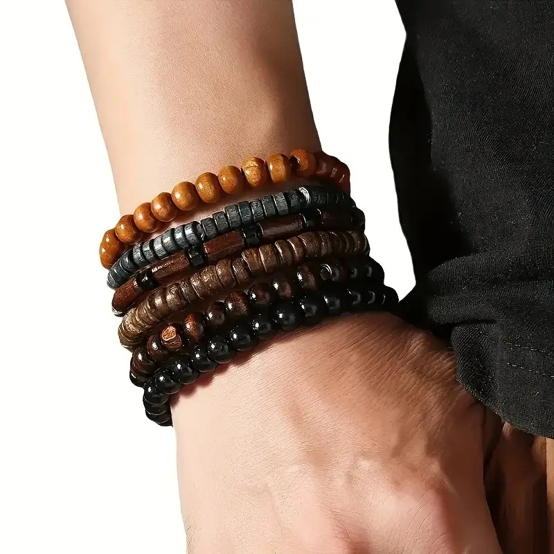 41PCS Natural Wood Elastic Bea - Bracelet Beaded Men recension och pris